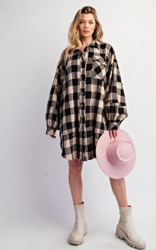 Cozy Winter Days Black and White Plaid Tunic Dress