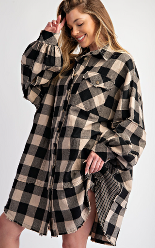 Cozy Winter Days Black and White Plaid Tunic Dress