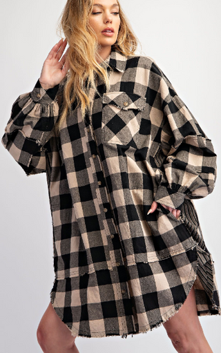 Cozy Winter Days Black and White Plaid Tunic Dress