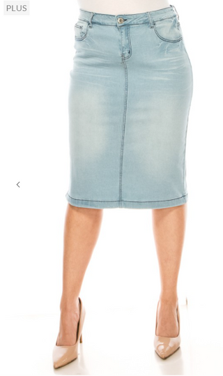 Lucy Light Wash Denim Skirt in Reg and Plus Size