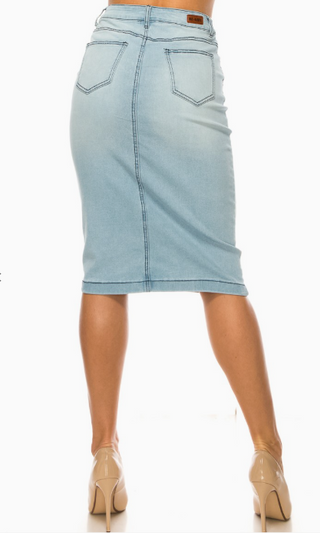 Sadie Light Wash Distressed Detail Denim Skirt