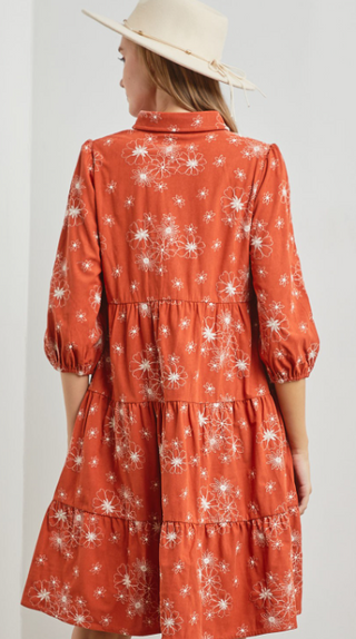 Rust Floral Button Midi Dress