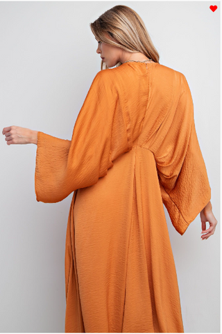 Burnt Orange Satin Midi Dress