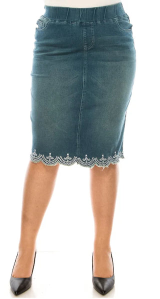 Vintage Denim Lace Skirt with Elastic Waistband