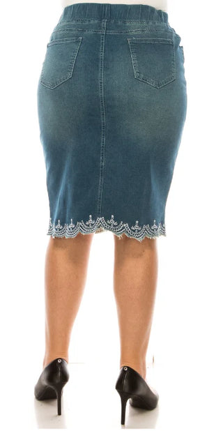 Vintage Denim Lace Skirt with Elastic Waistband