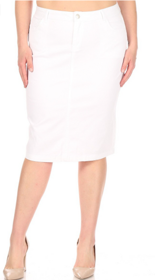 White Denim Midi Skirt