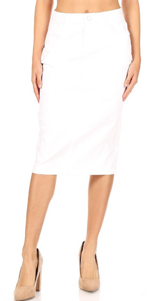 White Denim Midi Skirt