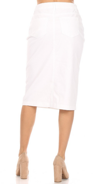 White Denim Midi Skirt