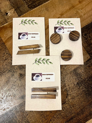 The Coffee Collection Handmade wood hair clips (2 designs and 5 colors)