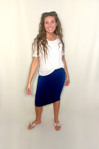 light navy knit pencil skirt