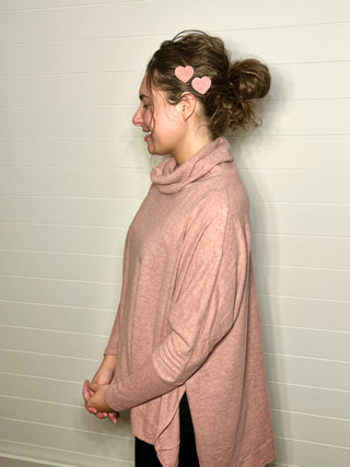 Sparkle Pink heart shaped handmade wood hair clips